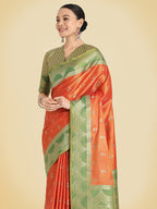 Monjolika Fashion Orange Color Weaving Banarasi Tissue Silk Classic Saree | Grocsy