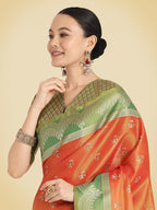 Monjolika Fashion Orange Color Weaving Banarasi Tissue Silk Classic Saree | Grocsy