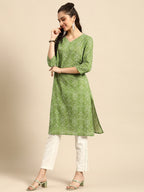 Sangria Women Green Bandhani Printed Pure Cotton Kurta | Grocsy