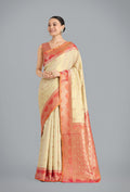 Monjolika Fashion Cream Color Weaving Banarasi Tissue Silk Classic Saree | Grocsy
