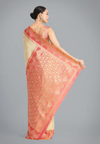 Monjolika Fashion Cream Color Weaving Banarasi Tissue Silk Classic Saree | Grocsy
