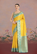Monjolika Fashion Yellow Color Weaving Banarasi Tissue Silk Classic Saree | Grocsy