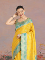 Monjolika Fashion Yellow Color Weaving Banarasi Tissue Silk Classic Saree | Grocsy