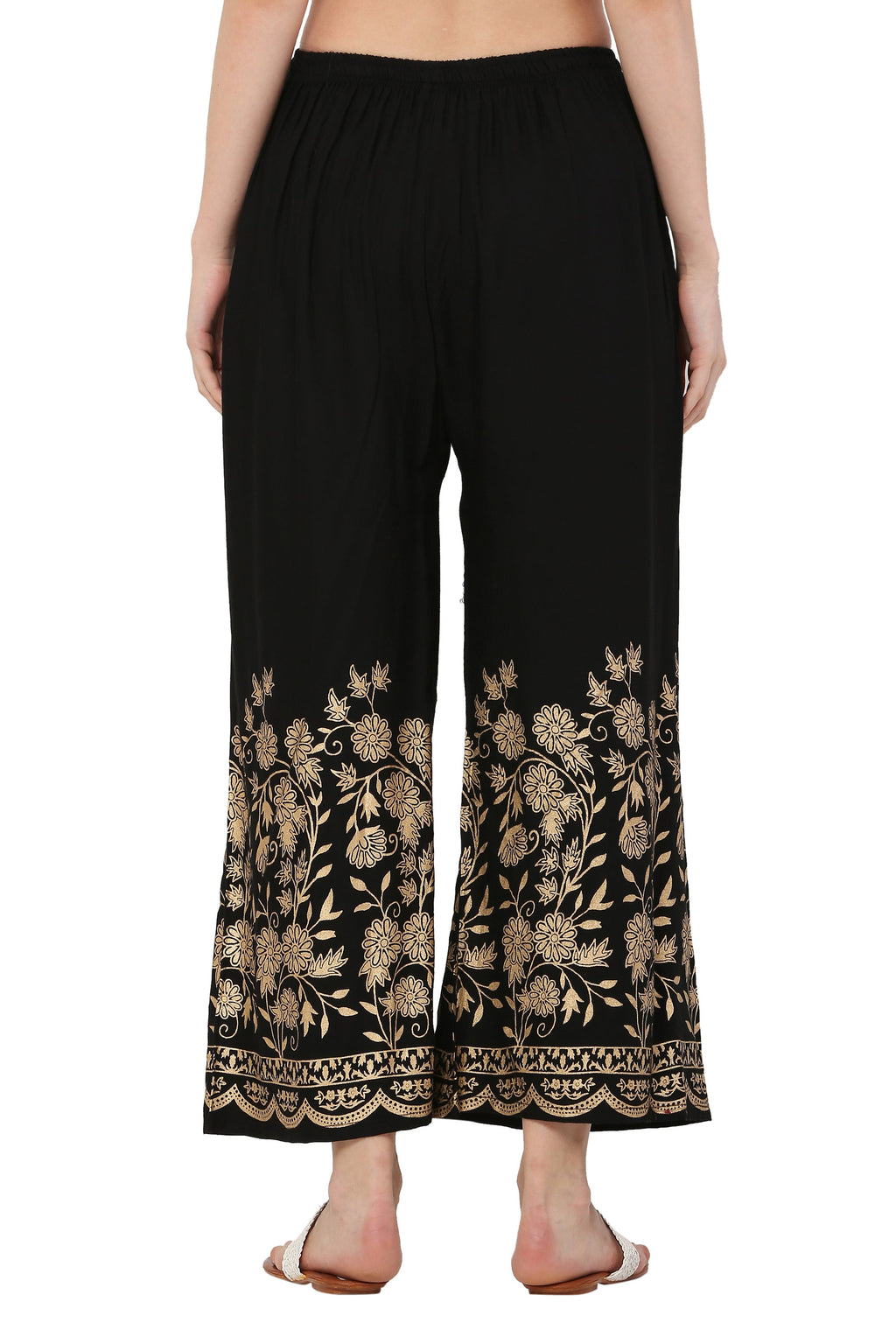 PAVONINE Black Color Floral Half Golden Print Sharara For Women | Grocsy