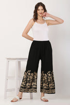 PAVONINE Black Color Floral Half Golden Print Sharara For Women | Grocsy