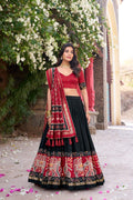 Lorenvalley Fashion Black Tussar Silk Patola Printed With Foil Work Lehenga Choli with Dupatta | Grocsy
