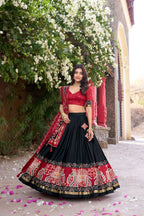 Lorenvalley Fashion Black Tussar Silk Patola Printed With Foil Work Lehenga Choli with Dupatta | Grocsy