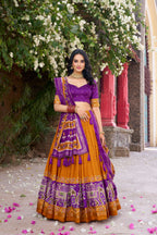 Lorenvalley Fashion Mustard Tussar Silk Patola Printed With Foil Work Lehenga Choli with Dupatta | Grocsy