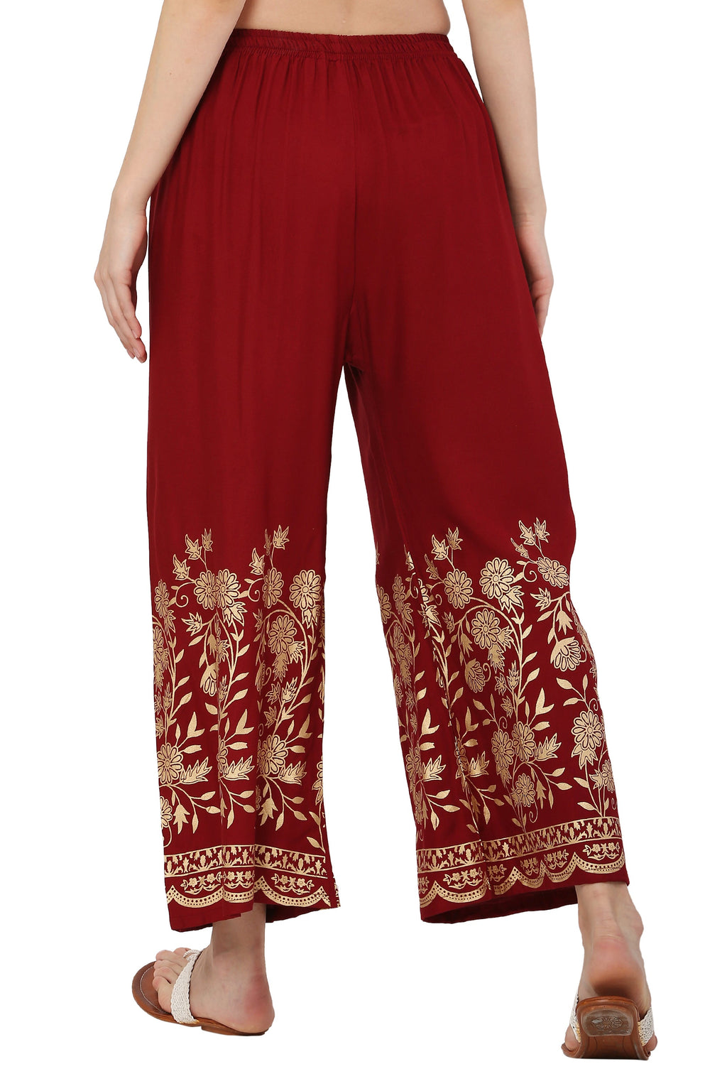PAVONINE Maroon Color Floral Half Golden Print Sharara For Women | Grocsy