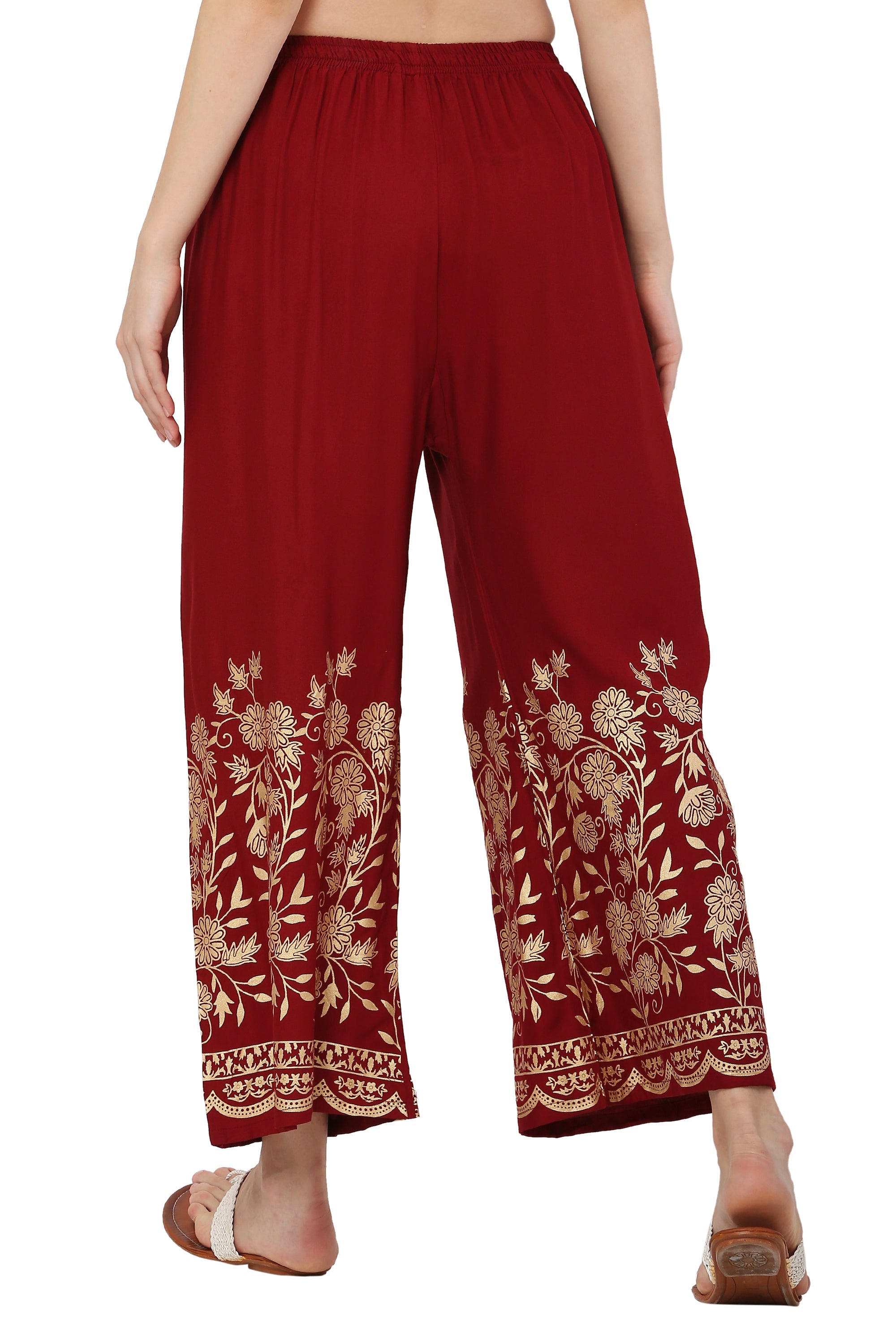 PAVONINE Maroon Color Floral Half Golden Print Sharara For Women | Grocsy