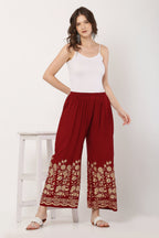 PAVONINE Maroon Color Floral Half Golden Print Sharara For Women | Grocsy