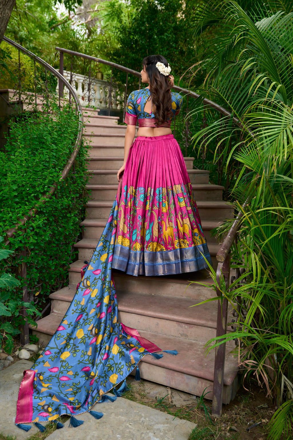 Lorenvalley Pink Dola Silk Kalamkari Print With Zari Weaving Border Lehenga Choli | Grocsy