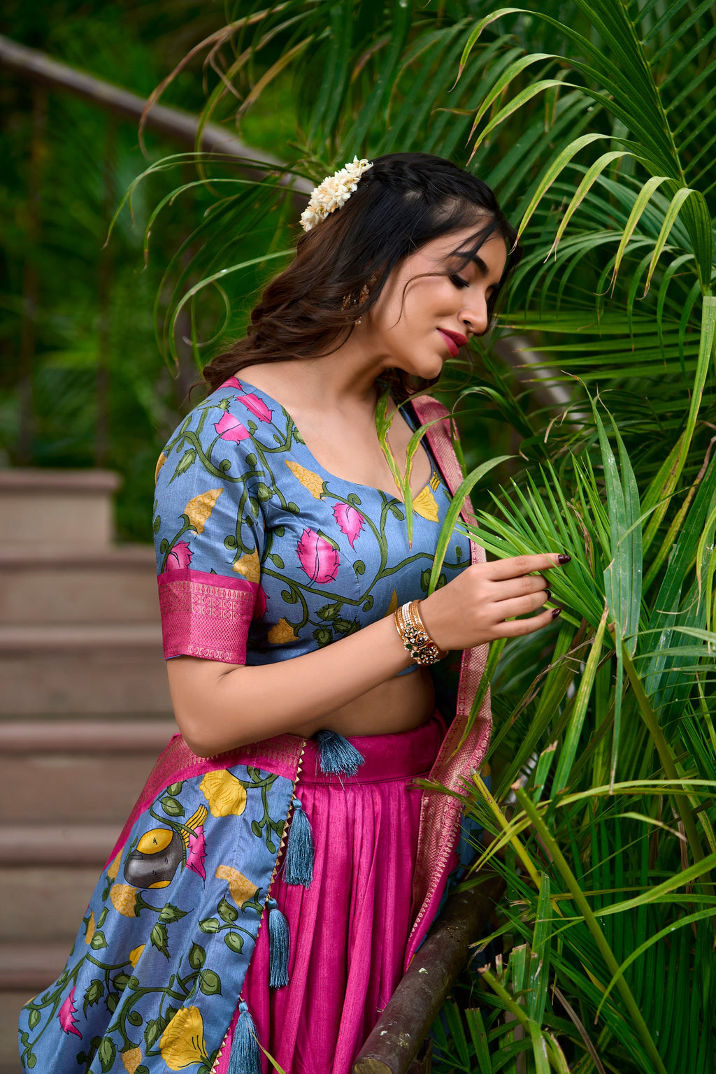 Lorenvalley Pink Dola Silk Kalamkari Print With Zari Weaving Border Lehenga Choli | Grocsy