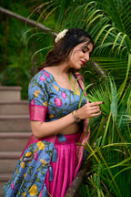 Lorenvalley Pink Dola Silk Kalamkari Print With Zari Weaving Border Lehenga Choli | Grocsy