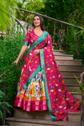 Lorenvalley Cream Dola Silk Kalamkari Print With Zari Weaving Border Lehenga Choli | Grocsy