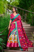 Lorenvalley Cream Dola Silk Kalamkari Print With Zari Weaving Border Lehenga Choli | Grocsy