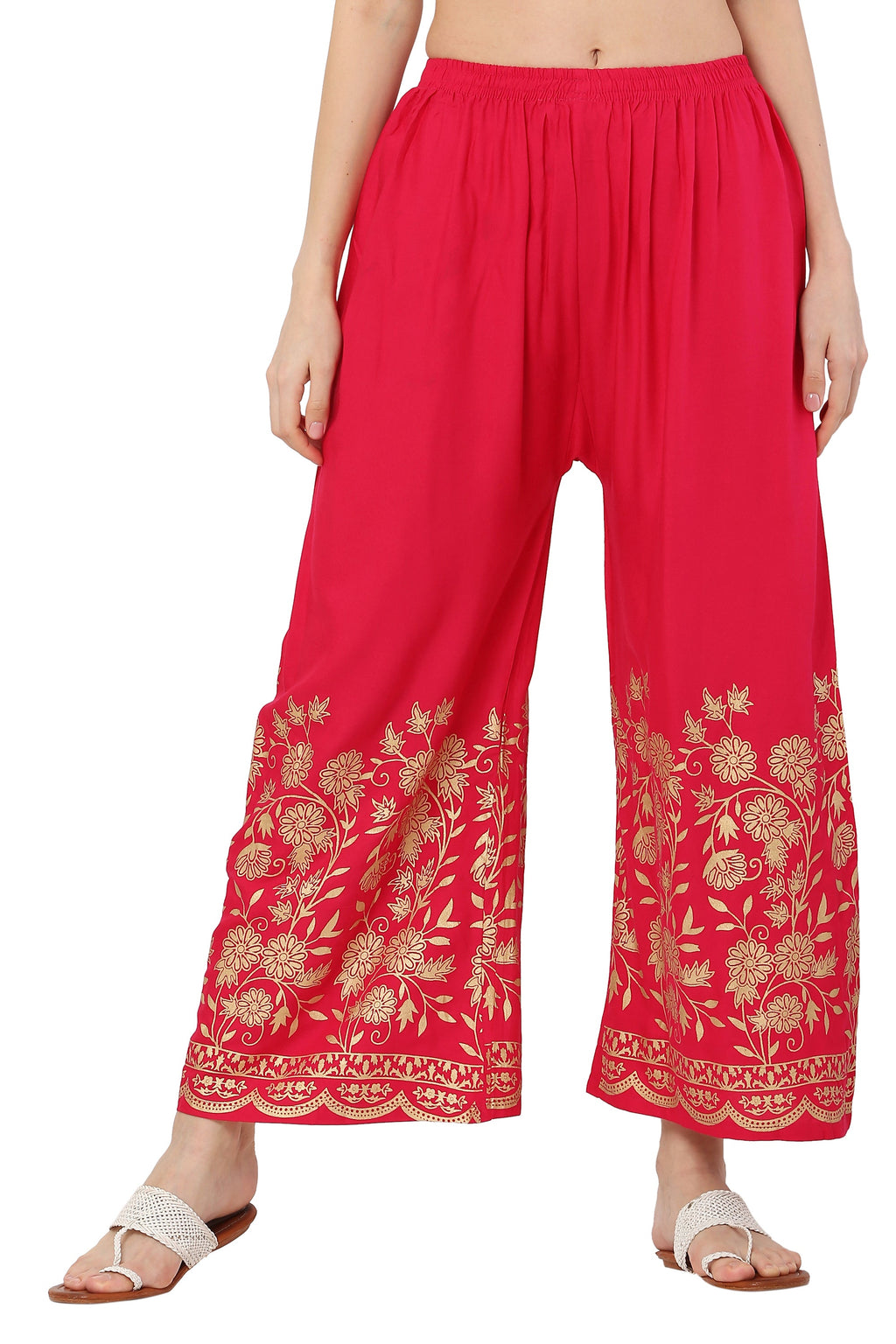PAVONINE Rani Color Floral Half Golden Print Sharara For Women | Grocsy