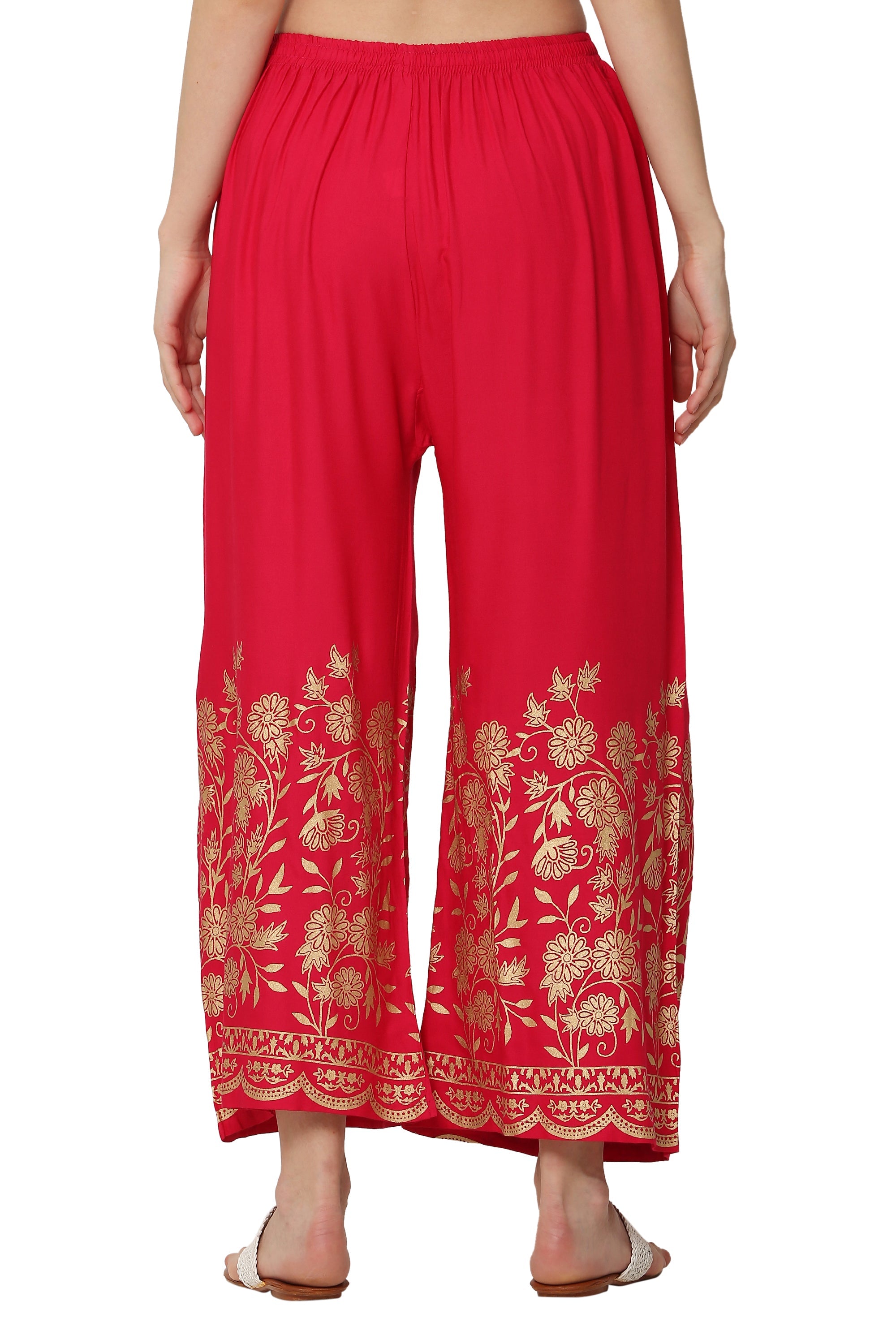 PAVONINE Rani Color Floral Half Golden Print Sharara For Women | Grocsy