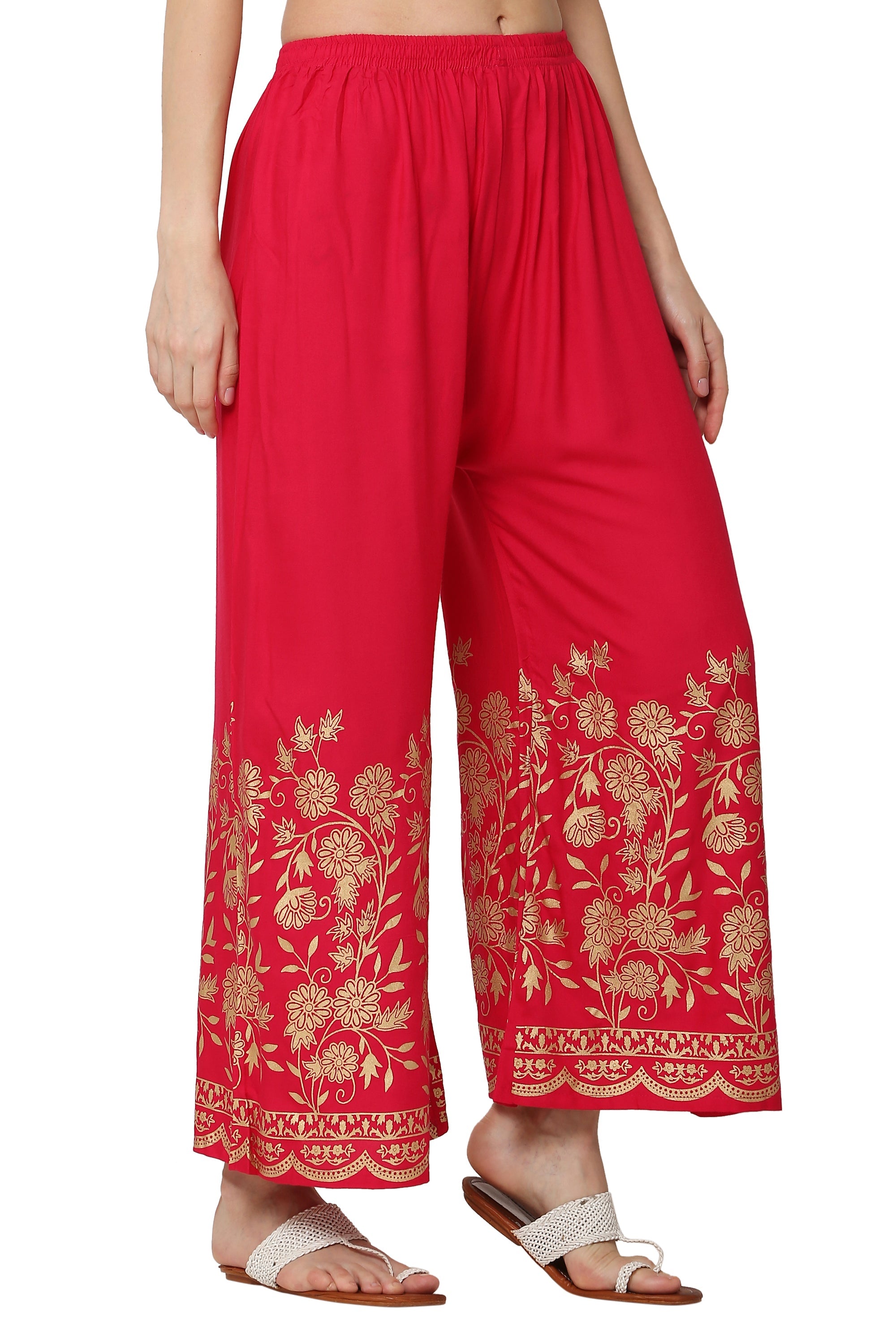 PAVONINE Rani Color Floral Half Golden Print Sharara For Women | Grocsy