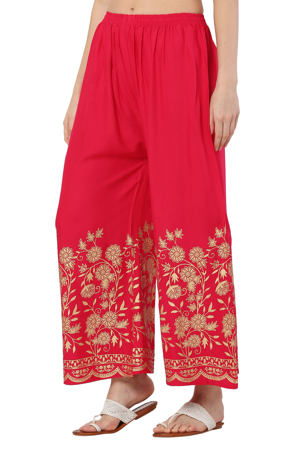 PAVONINE Rani Color Floral Half Golden Print Sharara For Women | Grocsy