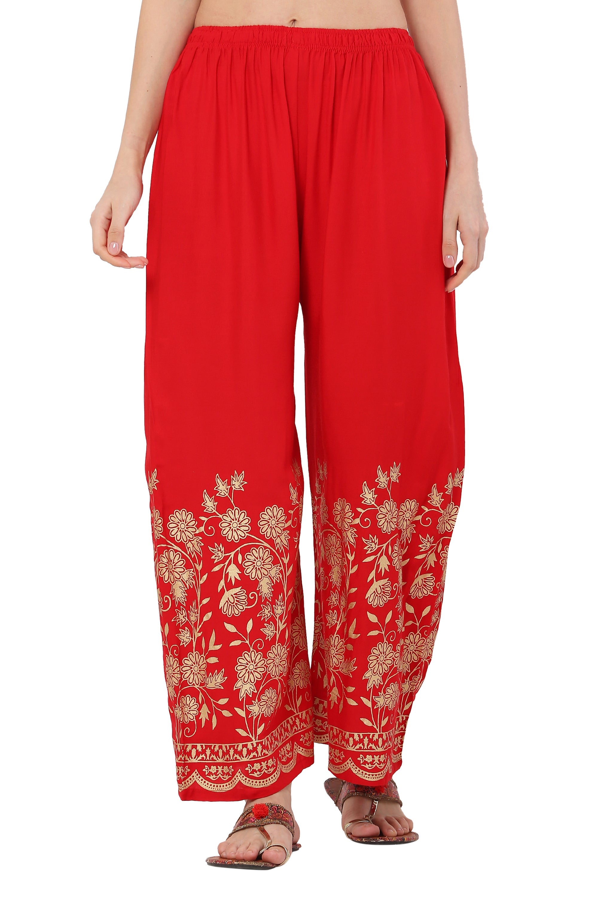 PAVONINE Red Color Floral Half Golden Print Sharara For Women | Grocsy