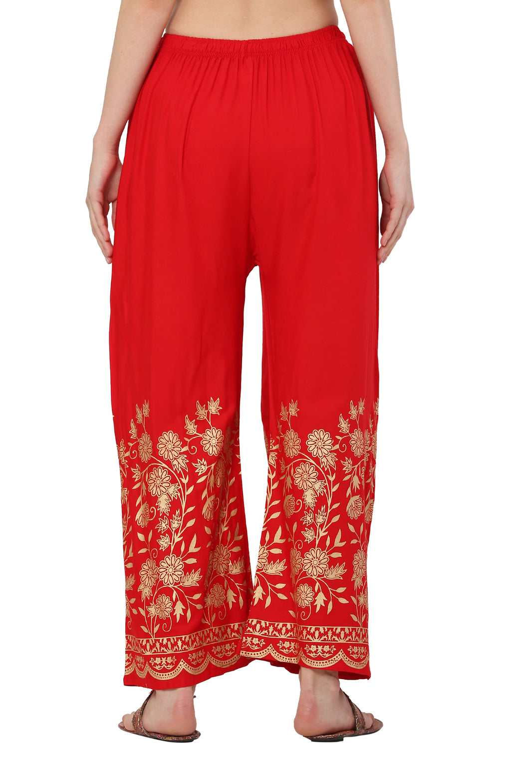 PAVONINE Red Color Floral Half Golden Print Sharara For Women | Grocsy