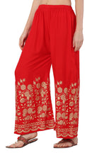 PAVONINE Red Color Floral Half Golden Print Sharara For Women | Grocsy
