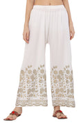 PAVONINE White Color Floral Half Golden Print Sharara For Women | Grocsy