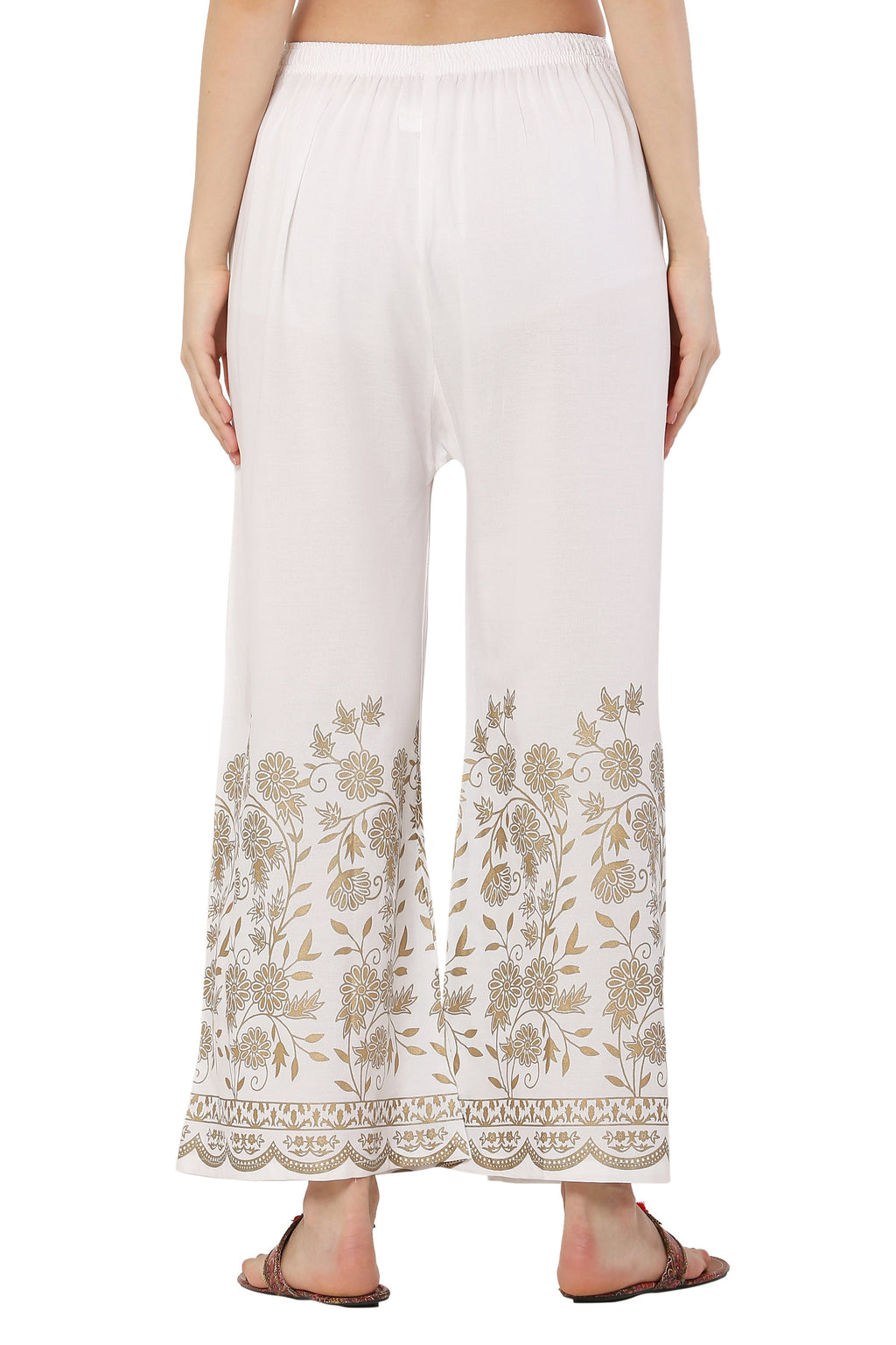 PAVONINE White Color Floral Half Golden Print Sharara For Women | Grocsy