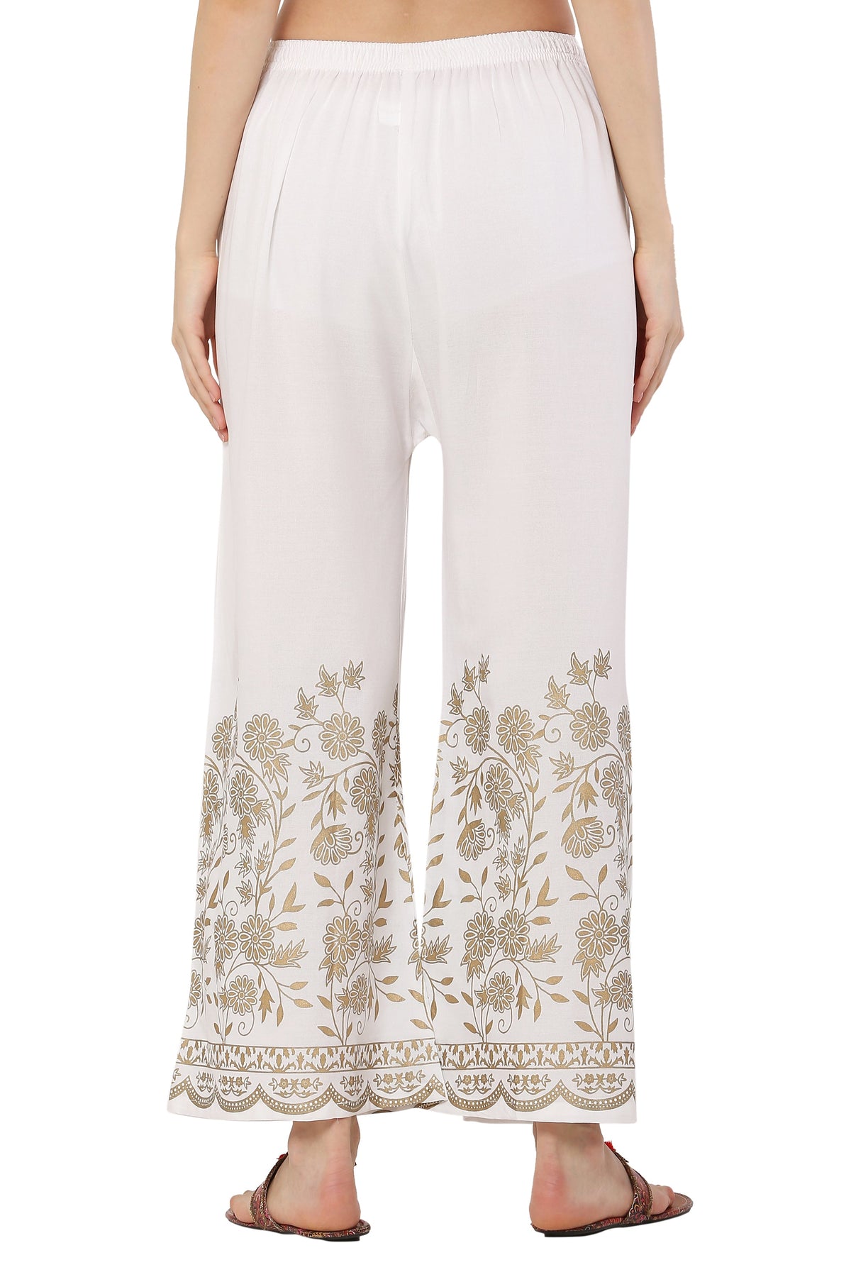 PAVONINE White Color Floral Half Golden Print Sharara For Women | Grocsy