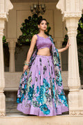 Lorenvalley Lavender Tussar Silk Floral Print with Lace Touch Up Lehenga Choli | Grocsy