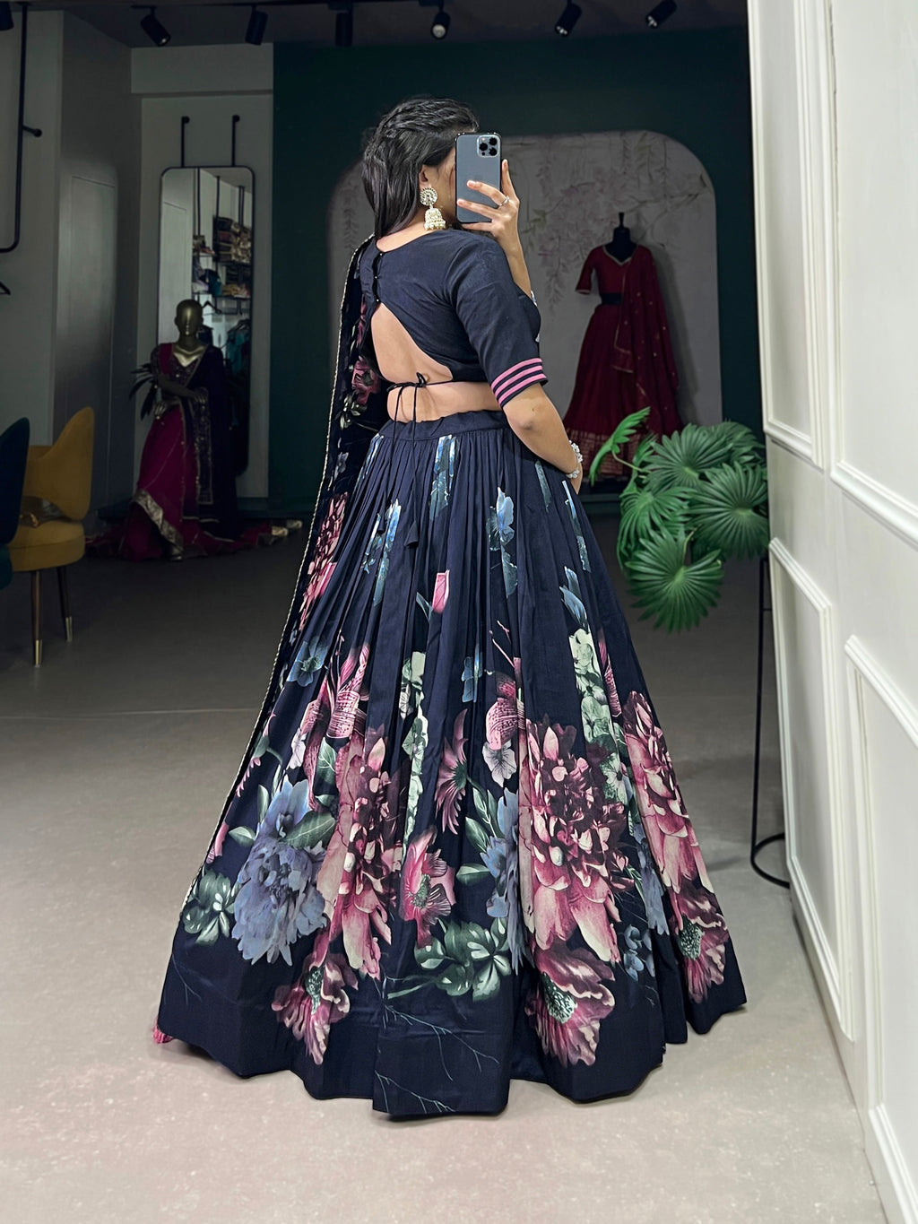 Lorenvalley Blue Tussar Silk Floral Print with Lace Touch Up Lehenga Choli | Grocsy