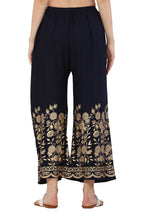 PAVONINE Navy Blue Color Floral Half Golden Print Sharara For Women | Grocsy