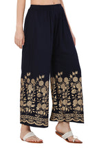 PAVONINE Navy Blue Color Floral Half Golden Print Sharara For Women | Grocsy