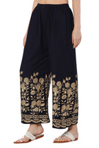 PAVONINE Navy Blue Color Floral Half Golden Print Sharara For Women | Grocsy