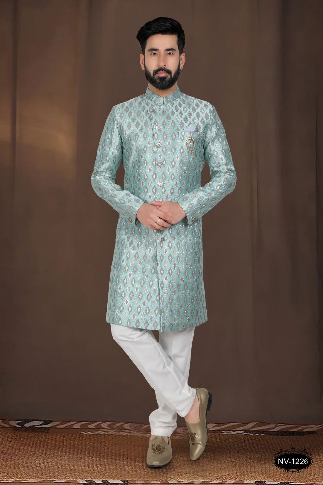 Joban Fashion Men's Green Woven Jacquard Kurta with Pyjama | Grocsy