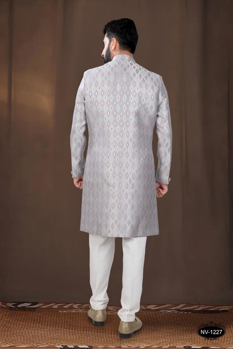 Joban Fashion Men's Grey Woven Jacquard Kurta with Pyjama | Grocsy