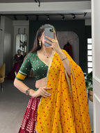 Lorenvalley Maroon Tassar Silk Print with Foil Work Lehenga Choli with Dupatta | Grocsy