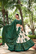 Lorenvalley Green Artistry in Tussar Silk with Bandhej Print Lehenga Choli | Grocsy