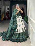 Lorenvalley Green Artistry in Tussar Silk with Bandhej Print Lehenga Choli | Grocsy