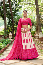 Lorenvalley Pink Artistry in Tussar Silk with Bandhej Print Lehenga Choli | Grocsy