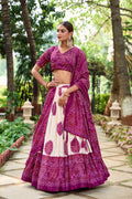 Lorenvalley Wine Artistry in Tussar Silk with Bandhej Print Lehenga Choli | Grocsy