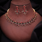 Tehzeeb Creations Gold Polish Pack of 1 Gold-Polished Choker Necklace Set With Earring For Women & Girls | Grocsy
