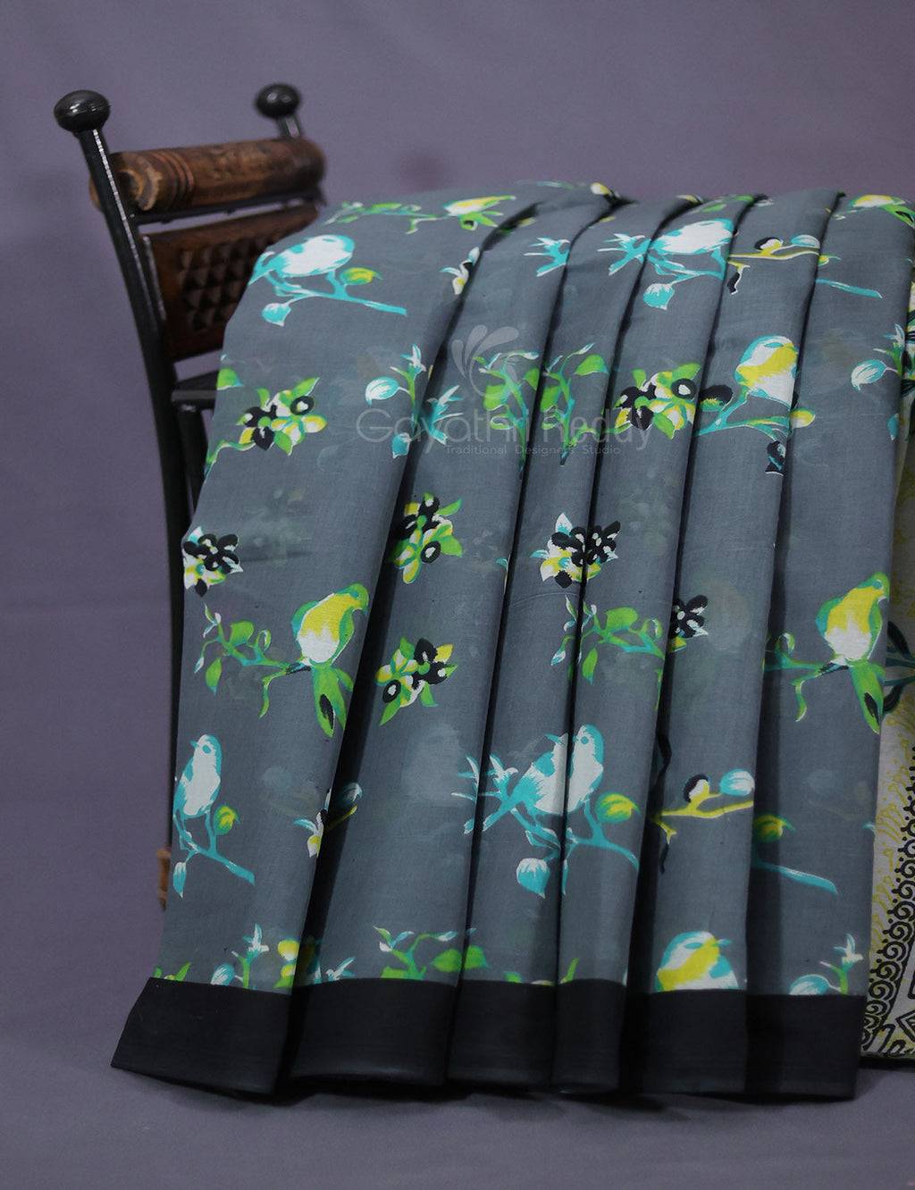 Grey Colour Combo With Brid Print Pure Mulmul Cotton Saree By Gayathri Reddy Designer Studio | Grocsy