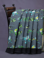 Grey Colour Combo With Brid Print Pure Mulmul Cotton Saree By Gayathri Reddy Designer Studio | Grocsy