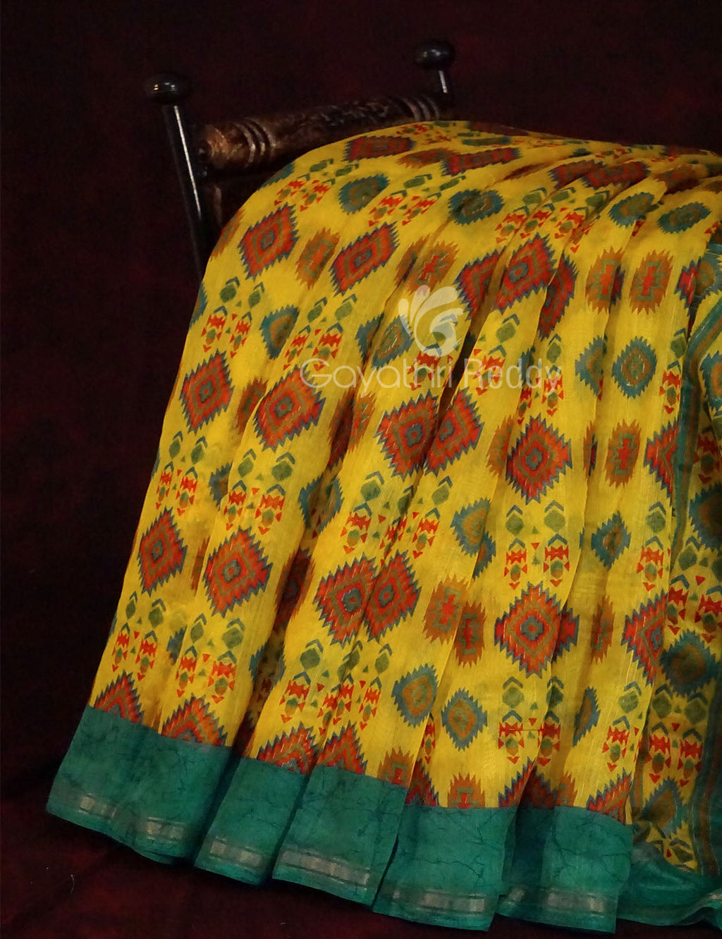 Lemon Yellow Colour Diamond Design Semi Chanderi Saree By Gayathri Reddy Designer Studio | Grocsy