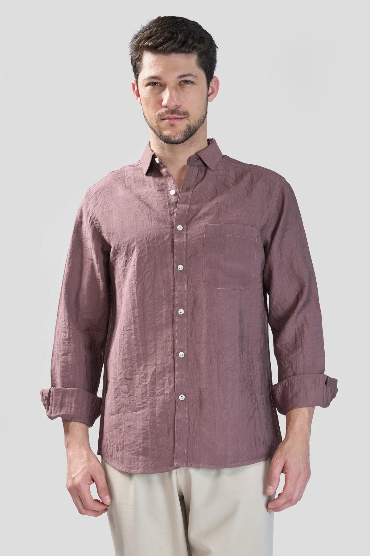 Xkind Brown Crush Wrinkled Look Regular Fit Shirt | Grocsy