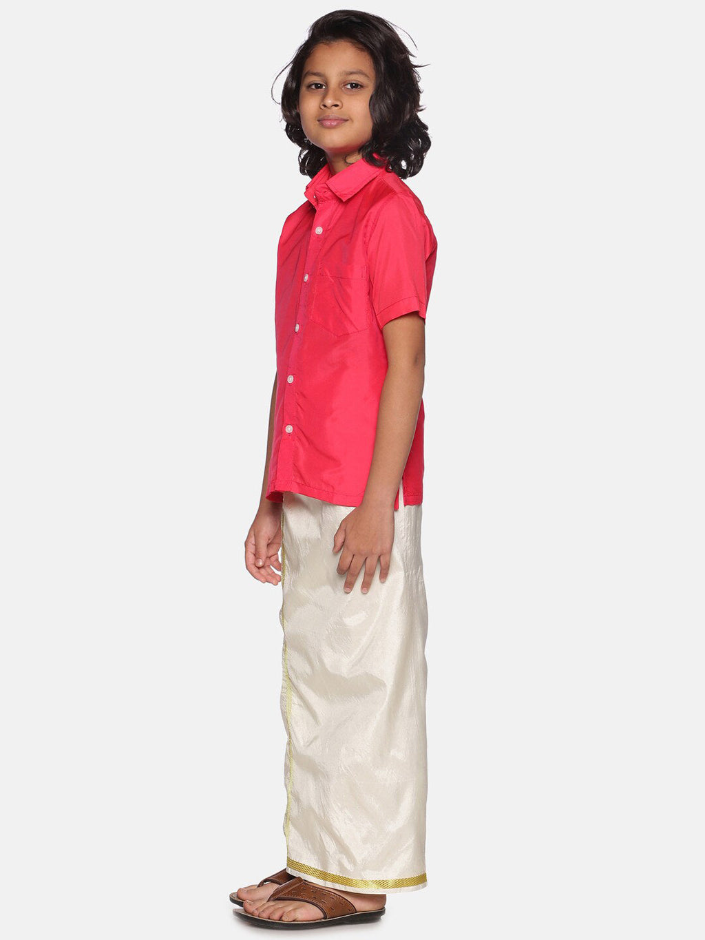 Sethukrishna Boys Rose & White Shirt & Dhoti | Grocsy