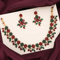 Tehzeeb Creations Green And Maroon Pack of 1 Gold-Polished Choker Necklace Set With Earring For Women & Girls | Grocsy