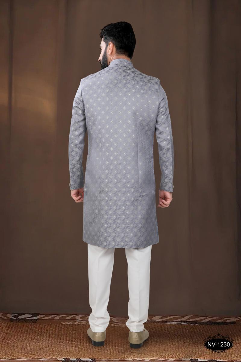 Joban Fashion Men's Grey Woven Jacquard Kurta with Pyjama | Grocsy
